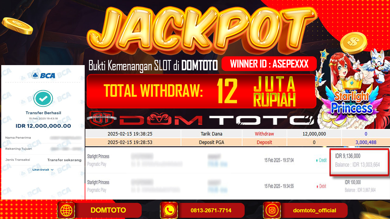 JACKPOT SLOT STARLIGHT PRINCESS 14 FEBRUARI 2025